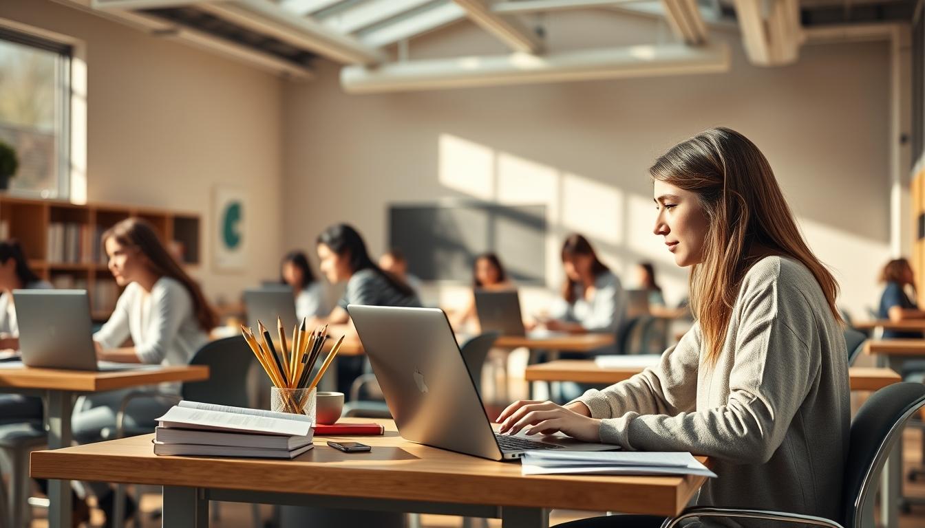 Student using a study guide to organize academic notes